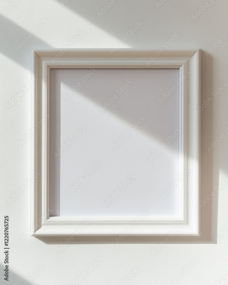 Elegant white framed artwork on minimalist wall with subtle shadows Elegant white framed artwork on minimalist wall with subtle shadows