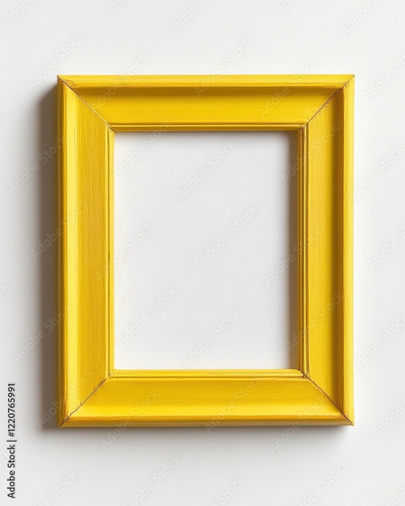 Bright yellow picture frame on white wall