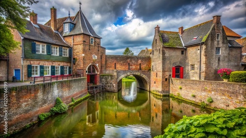 Historic Medieval Water Gate, Monnikendam, Amersfoort, Netherlands - Ancient City Wall Architecture photo