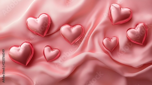 Romantic valentine’s day textile hearts on pink fabric for love-themed designs