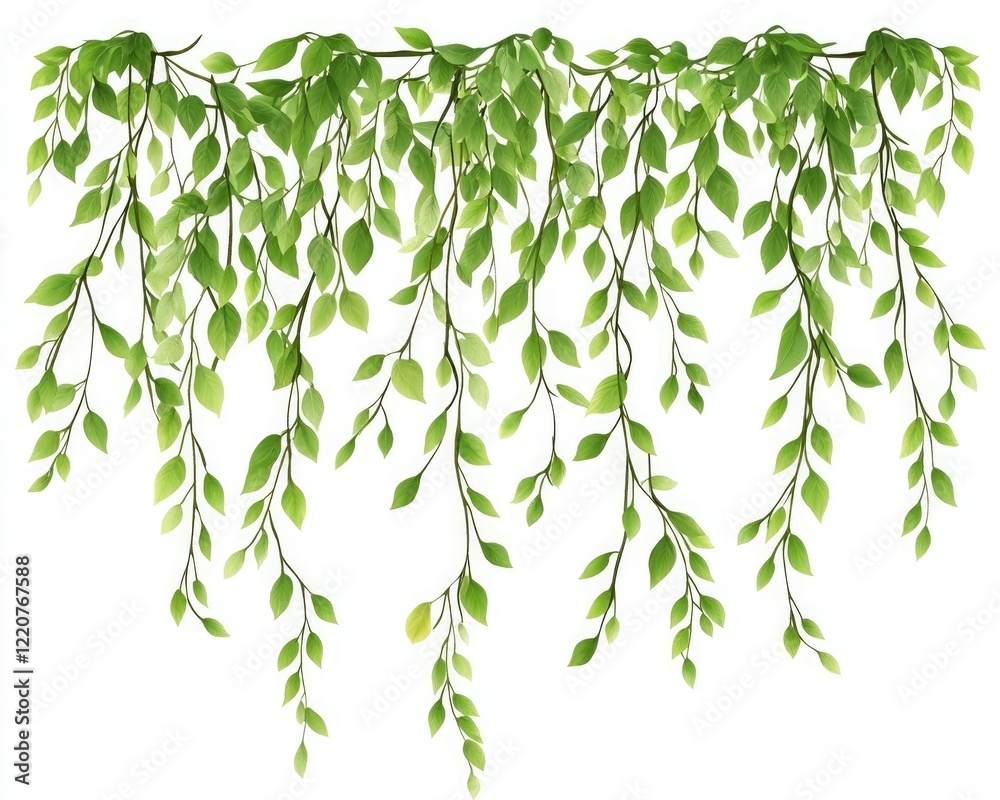 Hanging vine plant with green leaves isolated on white background, no shadow Hanging vine plant with green leaves isolated on white background, no shadow