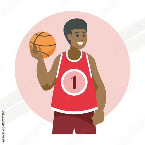 A man character playing basketball representing sports and athleticism