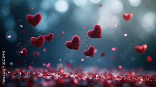 Romantic floating hearts on valentine’s day with dreamy background