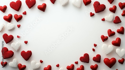 Heart shaped love frame with red and white hearts for romantic design and decoration