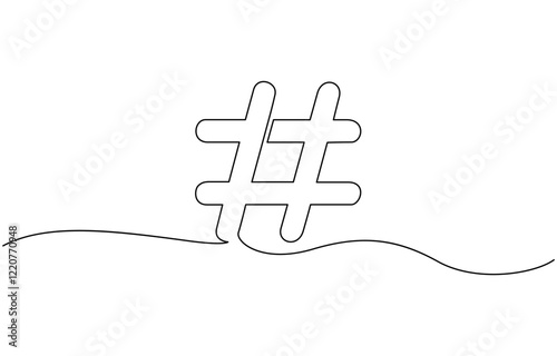 Continuous one line drawing of a number sign. Single line hashtag symbol icon, Hashtag symbol. One line continuous Hashtag, Line art outline.