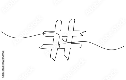 Continuous one line drawing of a number sign. Single line hashtag symbol icon, Hashtag symbol. One line continuous Hashtag, Line art outline.