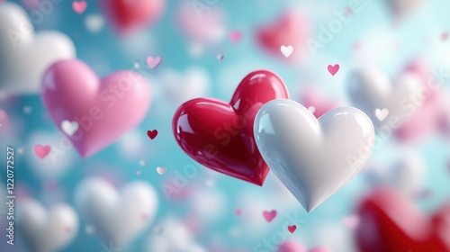 Vibrant pink red and white hearts on abstract background for valentine's day design