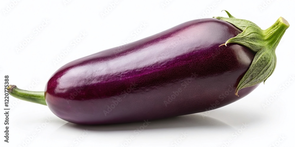 Isolated Single Eggplant on White Background - Fresh Purple Vegetable Studio Shot
