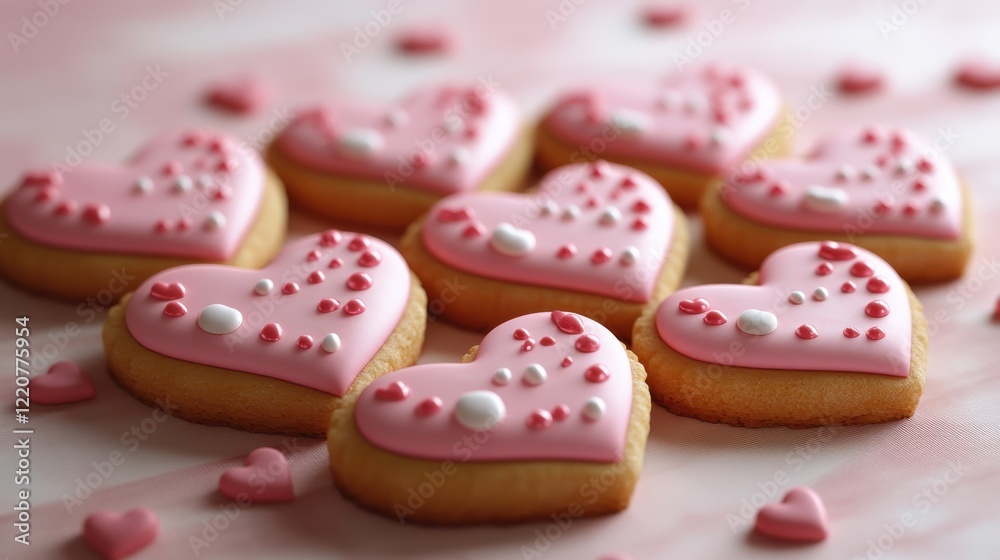 Valentine's day heart cookies with pink icing and sprinkles for romantic celebration Valentine's day heart cookies with pink icing and sprinkles for romantic celebration