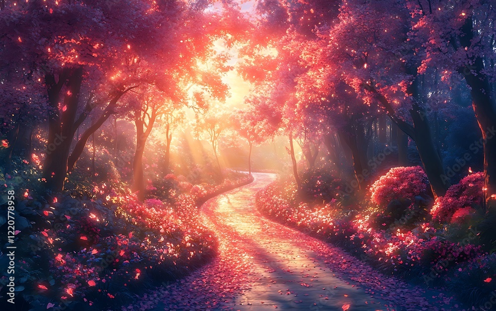 Fototapeta premium Pink Blossom Path in Dreamy Woods