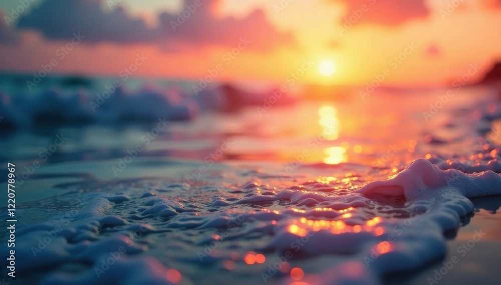 Abstract water bokeh, warm sunset hues, blurred beach vibes, calm, blur Abstract water bokeh, warm sunset hues, blurred beach vibes, calm, blur