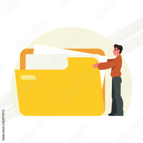 A man opening a folder with documents representing organization and paperwork