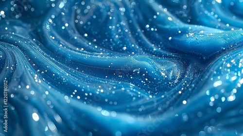 Full frame setting of an exquisite creamy cream with a revolving macro level texture of an opaque blue gel fluid with bubbles lovely hue and space, Generative AI.