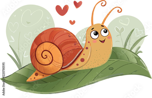 cute-heart-shape-red--orange-snail-sitting-on-a-le (1).eps