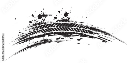 Grunge tire track, wheel braking marks. Truck, car or motorcycle tread pattern silhouette. Auto race, motorsport, speed racing design element. eps 10