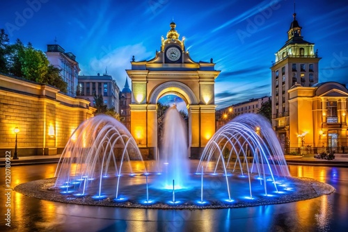 Kiev Independence Square Night Long Exposure, Lyadsky Gate & Fountains photo