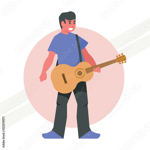 A man playing an acoustic guitar representing music and talent