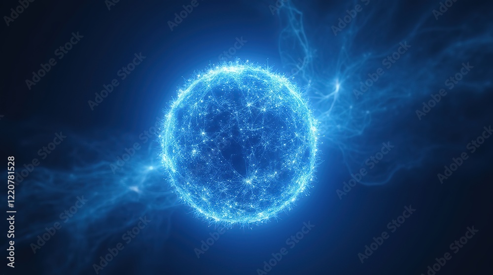 Fototapeta premium Blue plasma sphere, futuristic abstract background.