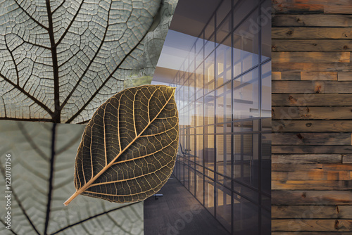 Nature Meets Modernity: A Harmonious Blend. xperience the perfect fusion of natural beauty and modern architecture in this captivating collage. photo