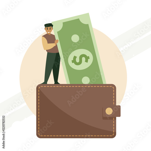 A man putting a bill in his wallet representing finance and savings
