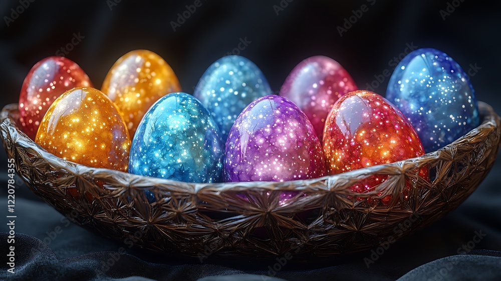 Fototapeta premium Colorful Easter eggs on the tradional Russian plate