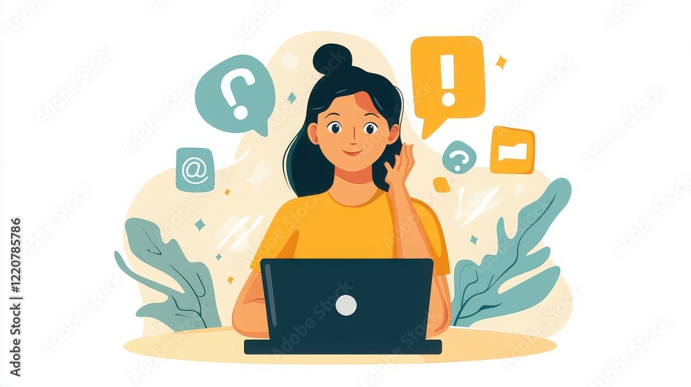 A young woman answering questions on an online quiz about digital literacy. A young woman answering questions on an online quiz about digital literacy.