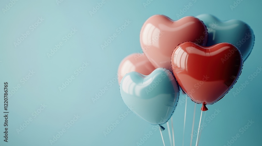 Heart shaped balloons in blue and pink on pastel background, perfect for celebration and event decor Heart shaped balloons in blue and pink on pastel background, perfect for celebration and event decor