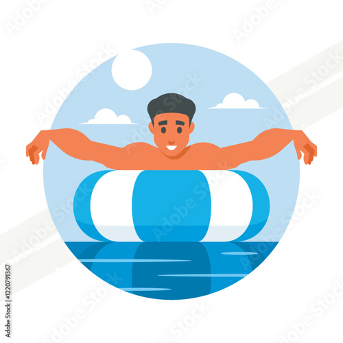 Man swimming while holding onto a lifebuoy