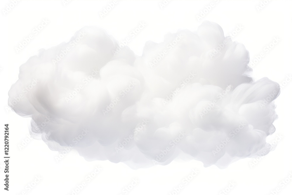 Fluffy, billowing white clouds arranged in an abstract, ethereal formation with a soft, luminous glow, isolated on white background Fluffy, billowing white clouds arranged in an abstract, ethereal formation with a soft, luminous glow, isolated on white background