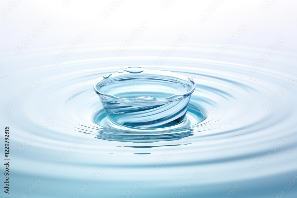 Fresh water drop creating concentric ripples in a clear pool isolated on white background