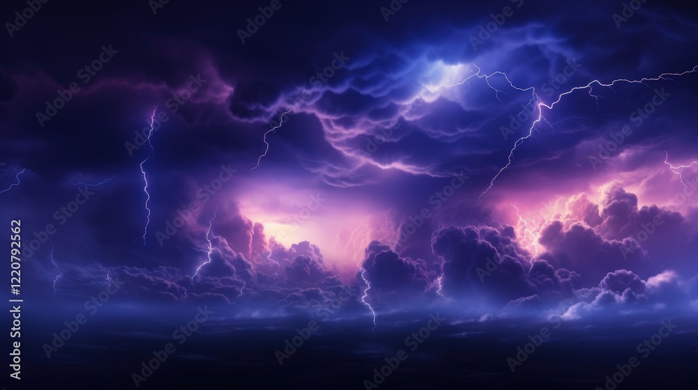 Mysterious Dark Clouds with Blue and Purple Hues Illuminated by Lightning in a Stormy Sky at Dusk Mysterious Dark Clouds with Blue and Purple Hues Illuminated by Lightning in a Stormy Sky at Dusk