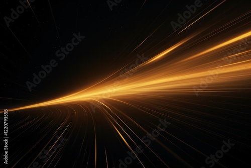 Radiant golden beams of light streak diagonally across a deep black background, creating a dynamic contrast
