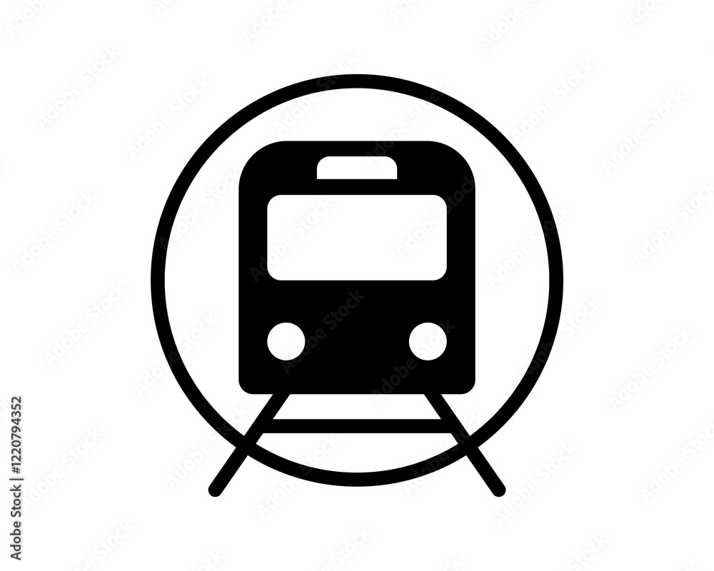 Bold black icon of a train in a circle, perfect for transportation, travel, or public transit designs. Simple, modern style suitable for websites, apps, and infographics. Bold black icon of a train in a circle, perfect for transportation, travel, or public transit designs. Simple, modern style suitable for websites, apps, and infographics.