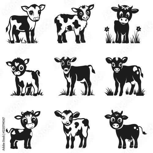 Cute Calves Illustrations Silhouettes collection  Calf Silhouette Art, Baby Cow Vector, Farm Animal Illustrations Goat Silhouette Collection – Qurbani Eid Pack