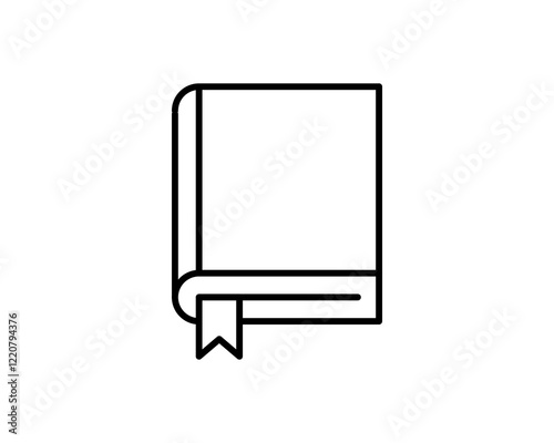 Clean line art book icon with a bookmark. Perfect for educational websites, apps, or any project needing a simple, elegant book symbol.  Versatile design suitable for various applications.