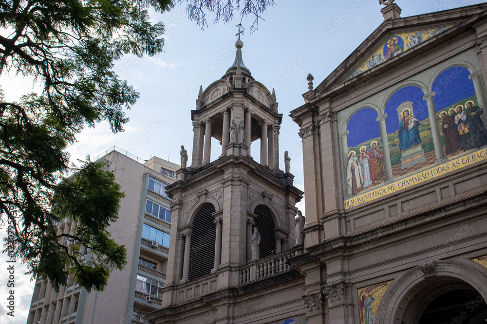 Fototapeta premium Beautiful church in sunny day historical building style Metropolitan Cathedral in Porto Alegre Rio Grande do Sul RS Brazil