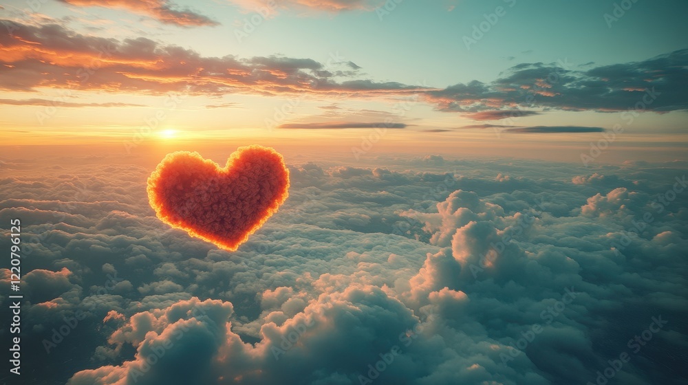 Romantic heart-shaped cloud in sunset skies for valentine's day inspiration