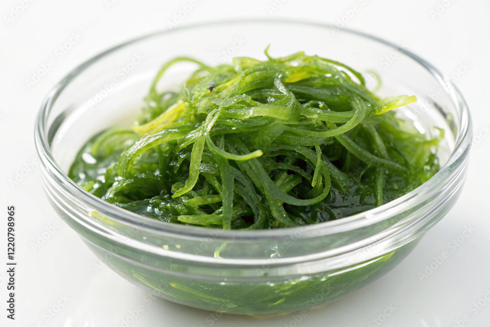 Japanese seaweed in a glass bowl. Japanese food on a white background