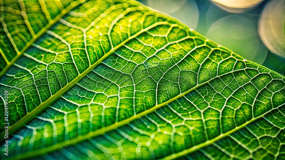 Lush Green Leaf Close-Up with Bokeh, Detailed Vein Texture, Nature Photography Lush Green Leaf Close-Up with Bokeh, Detailed Vein Texture, Nature Photography
