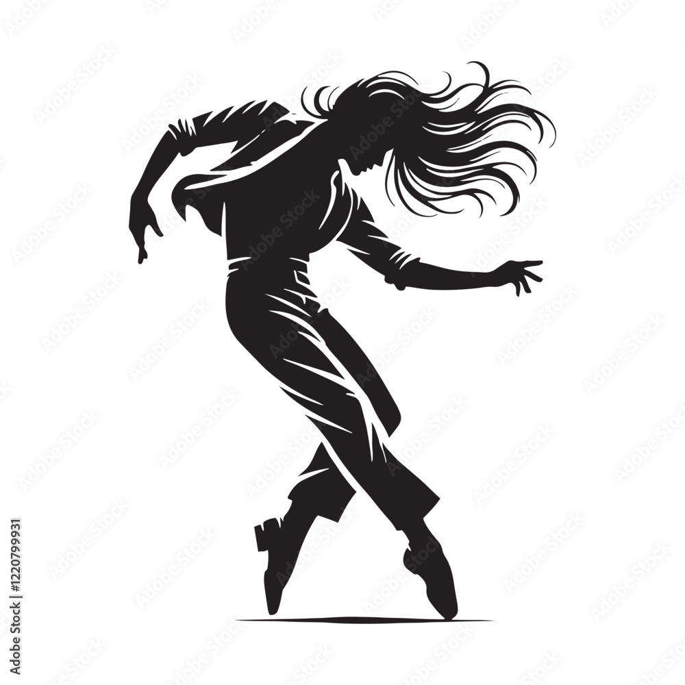 Fototapeta premium Powerful dancing person for dramatic effect - Dancing person silhouette - Dancing person vector - Dancing person illustration - Dance silhouette - Dancing vector 