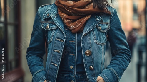 A person mixing textures with denim and leather, creating contrast photo