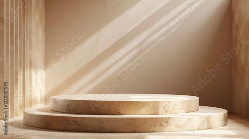 A luxurious modern 3d podium with cylindrical stages of varying sizes, metallic spheres, and glowing smoke effects.Perfect for product displays or premium presentations.
