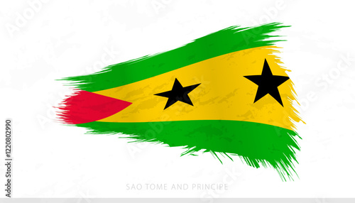 Sao Tome and Principe National Flag with Textured Brush Strokes.