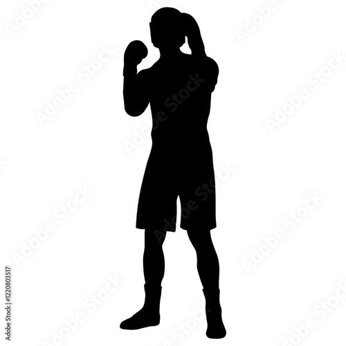 Man Boxing Player Silhouette Isolated on White Background. Vector Illustration