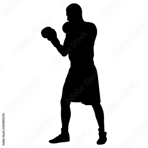 Man Boxing Player Silhouette Isolated on White Background. Vector Illustration
