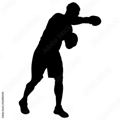 Man Boxing Player Silhouette Isolated on White Background. Vector Illustration
