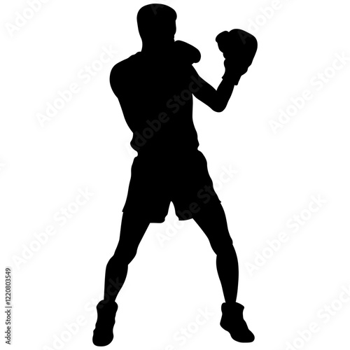 Man Boxing Player Silhouette Isolated on White Background. Vector Illustration