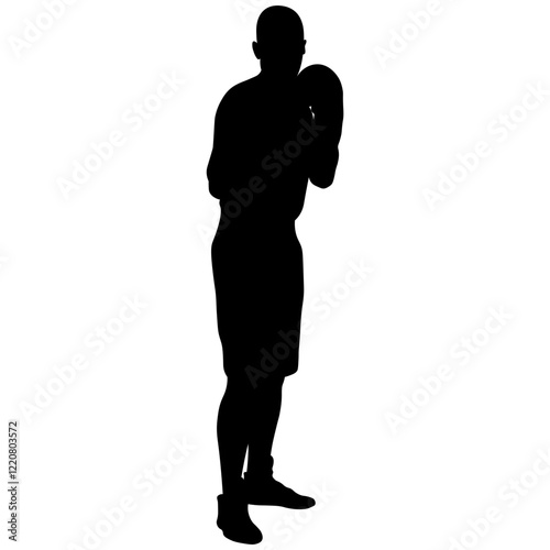Man Boxing Player Silhouette Isolated on White Background. Vector Illustration