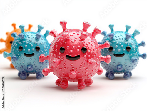 Three red, cartoonish representations of a virus with surprised facial expressions on a white background.