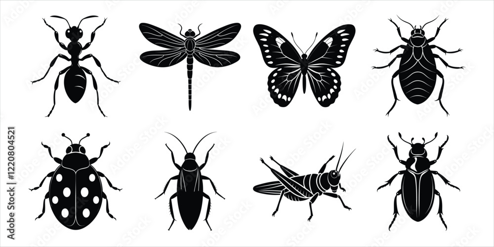 Set of insect icons silhouette illustration. Insects vector collection Set of insect icons silhouette illustration. Insects vector collection